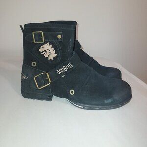OTTO ZONE Moto boots for men zipper-up lesther chukka casual boots.